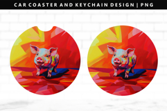 Pig Keychain And Car Coaster Sublimation Design Product Image 1