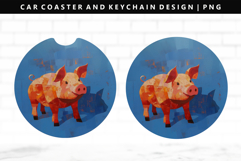 Pig Keychain And Car Coaster Sublimation Design Product Image 1
