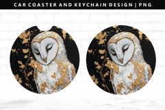Owl Keychain And Car Coaster Sublimation Design Product Image 1