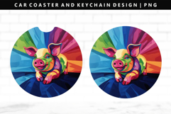 Pig Keychain And Car Coaster Sublimation Design Product Image 1