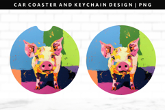 Pig Keychain And Car Coaster Sublimation Design Product Image 1