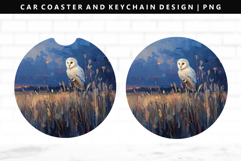 Owl Keychain And Car Coaster Sublimation Design Product Image 1