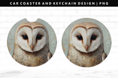 Owl Keychain And Car Coaster Sublimation Design Product Image 1