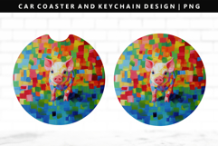 Pig Keychain And Car Coaster Sublimation Design Product Image 1