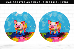 Pig Keychain And Car Coaster Sublimation Design Product Image 1