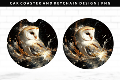 Owl Keychain And Car Coaster Sublimation Design Product Image 1