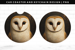 Owl Keychain And Car Coaster Sublimation Design Product Image 1
