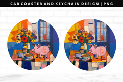 Pig Keychain And Car Coaster Sublimation Design Product Image 1