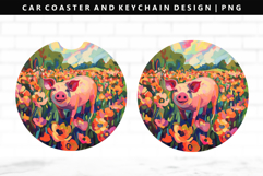 Pig Keychain And Car Coaster Sublimation Design Product Image 1