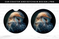 Owl Keychain And Car Coaster Sublimation Design Product Image 1