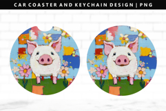 Pig Keychain And Car Coaster Sublimation Design Product Image 1