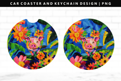 Pig Keychain And Car Coaster Sublimation Design Product Image 1
