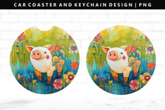 Pig Keychain And Car Coaster Sublimation Design Product Image 1