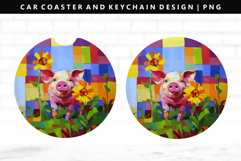 Pig Keychain And Car Coaster Sublimation Design Product Image 1