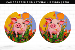 Pig Keychain And Car Coaster Sublimation Design Product Image 1