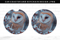 Owl Keychain And Car Coaster Sublimation Design Product Image 1