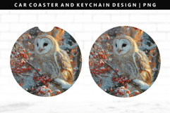 Owl Keychain And Car Coaster Sublimation Design Product Image 1