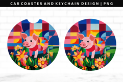 Pig Keychain And Car Coaster Sublimation Design Product Image 1