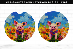 Pig Keychain And Car Coaster Sublimation Design Product Image 1