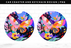 Butterfly Keychain And Car Coaster Sublimation Design Product Image 1