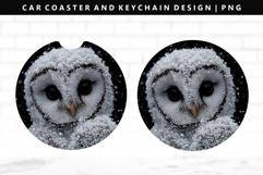 Owl Keychain And Car Coaster Sublimation Design Product Image 1