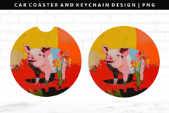 Pig Keychain And Car Coaster Sublimation Design Product Image 1