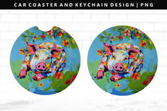 Pig Keychain And Car Coaster Sublimation Design Product Image 1