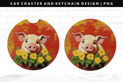 Pig Keychain And Car Coaster Sublimation Design Product Image 1