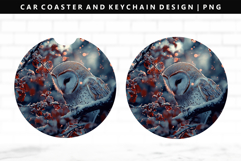 Owl Keychain And Car Coaster Sublimation Design Product Image 1