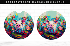 Pig Keychain And Car Coaster Sublimation Design Product Image 1