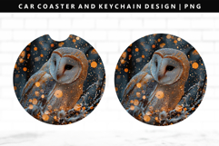 Owl Keychain And Car Coaster Sublimation Design Product Image 1