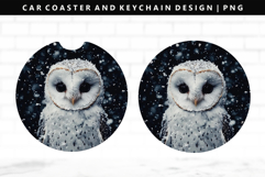 Owl Keychain And Car Coaster Sublimation Design Product Image 1