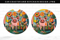 Pig Keychain And Car Coaster Sublimation Design Product Image 1