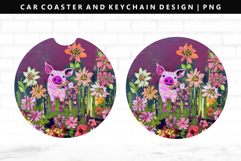 Pig Keychain And Car Coaster Sublimation Design Product Image 1