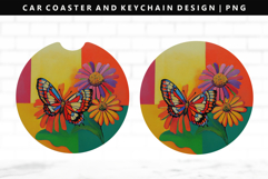Butterfly Keychain And Car Coaster Sublimation Design Product Image 1