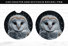 Owl Keychain And Car Coaster Sublimation Design Product Image 1