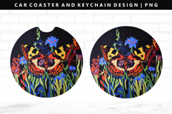 Butterfly Keychain And Car Coaster Sublimation Design Product Image 1