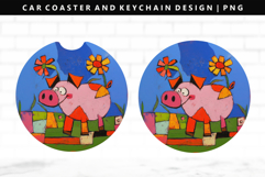 Pig Keychain And Car Coaster Sublimation Design Product Image 1