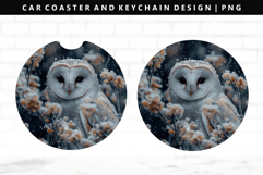 Owl Keychain And Car Coaster Sublimation Design Product Image 1