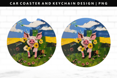 Pig Keychain And Car Coaster Sublimation Design Product Image 1