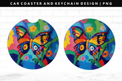 Butterfly Keychain And Car Coaster Sublimation Design Product Image 1
