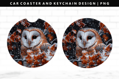 Owl Keychain And Car Coaster Sublimation Design Product Image 1
