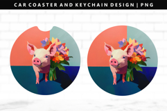 Pig Keychain And Car Coaster Sublimation Design Product Image 1