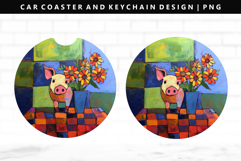 Pig Keychain And Car Coaster Sublimation Design Product Image 1