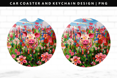 Pig Keychain And Car Coaster Sublimation Design Product Image 1