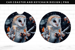 Owl Keychain And Car Coaster Sublimation Design Product Image 1