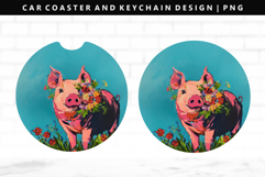 Pig Keychain And Car Coaster Sublimation Design Product Image 1