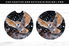 Owl Keychain And Car Coaster Sublimation Design Product Image 1