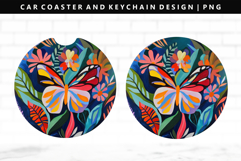 Butterfly Keychain And Car Coaster Sublimation Design Product Image 1