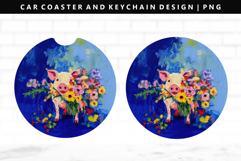 Pig Keychain And Car Coaster Sublimation Design Product Image 1